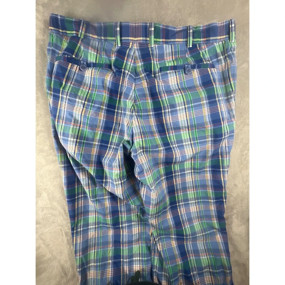 RLX Ralph Lauren Mens Blue Green Plaid Golf Pants Trousers 36x34 Cotton Blend